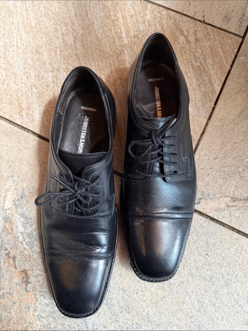 Johnston & Murphy Black Leather Cap-Toe Derby Oxfords